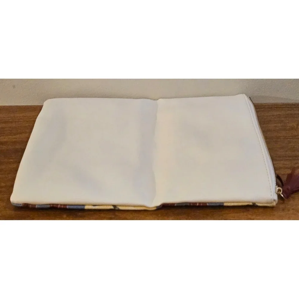 Rachel Pally Floral Canvas Foldover Clutch Blue Cream Burgundy Tassel Zip Pouch